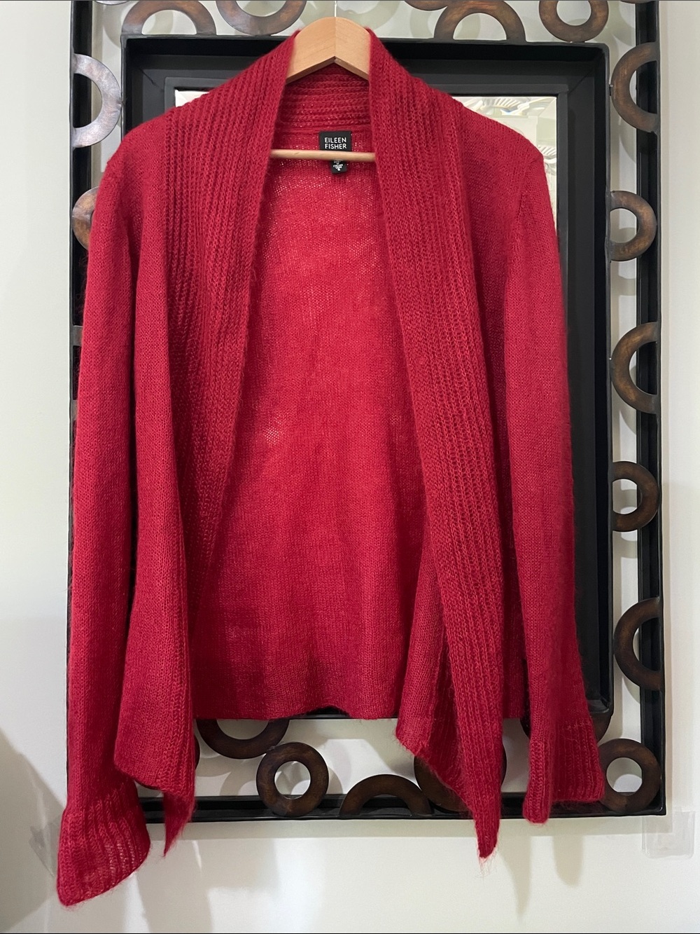 Eileen Fisher Open-Front Pink Knit Shawl Cardigan